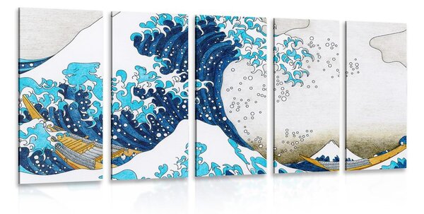 5-dielny obraz reprodukcia Veľká vlna z Kanagawa - Kacušika Hokusai