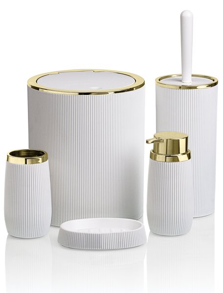 OKYANUS Sada kúpeľňových doplnkov Stripe Round, biela/so zlatou povrchovou úpravou