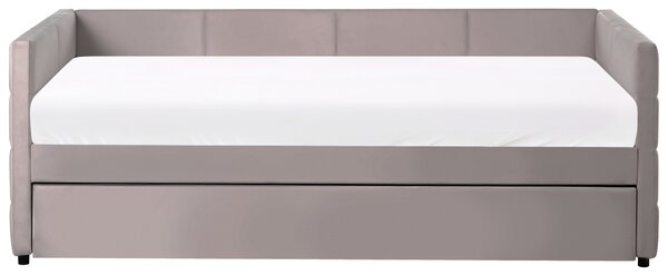 Rozkladacia posteľ svetlosivá zamat jednolôžko 90 x 200 cm lamelový rám moderný glamour štýl