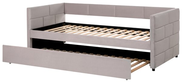 Rozkladacia posteľ svetlosivá zamat jednolôžko 90 x 200 cm lamelový rám moderný glamour štýl