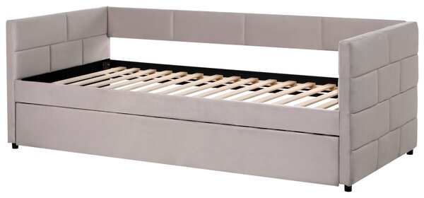 Rozkladacia posteľ svetlosivá zamat jednolôžko 90 x 200 cm lamelový rám moderný glamour štýl