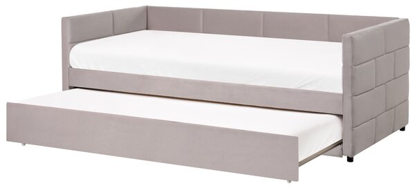 Rozkladacia posteľ svetlosivá zamat jednolôžko 90 x 200 cm lamelový rám moderný glamour štýl