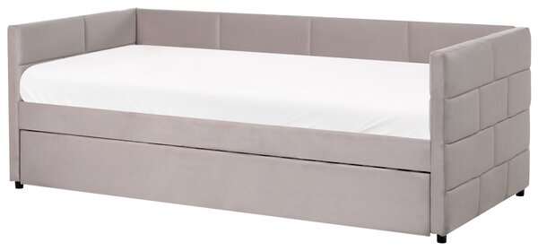 Rozkladacia posteľ svetlosivá zamat jednolôžko 90 x 200 cm lamelový rám moderný glamour štýl