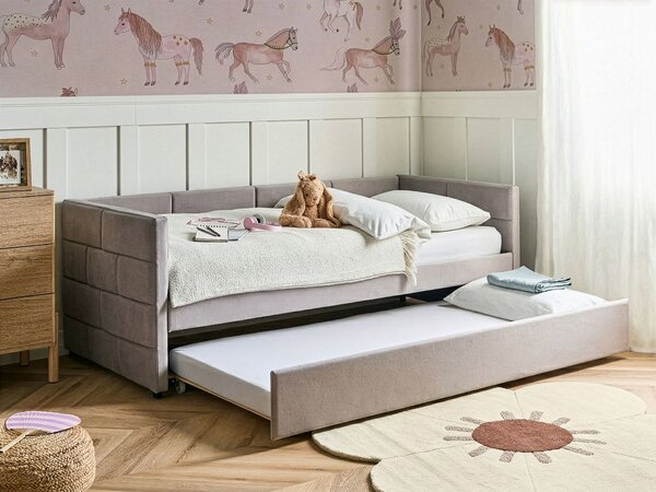 Rozkladacia posteľ svetlosivá zamat jednolôžko 90 x 200 cm lamelový rám moderný glamour štýl
