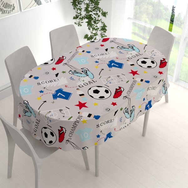Biante Detský bavlnený oválny obrus Sandra SA-646 Futbal to je hra - na sivom 50x100 cm