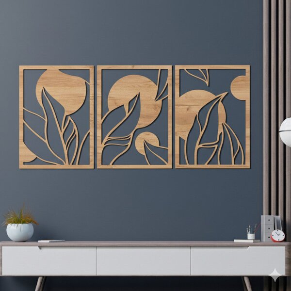 Karlsdesign.sk - 3-dielny drevený obraz Listy - 44x99