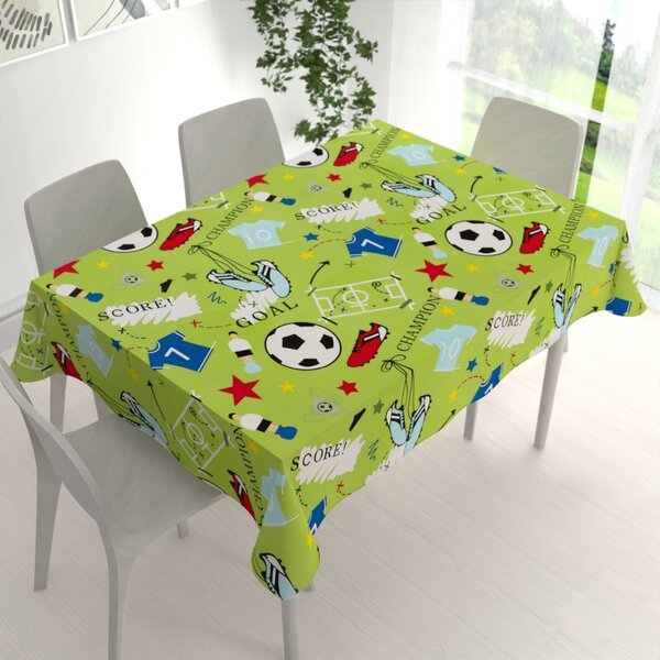 Biante Detský bavlnený obdĺžnikový obrus Sandra SA-645 Futbal to je hra - na zelenom 50x100 cm