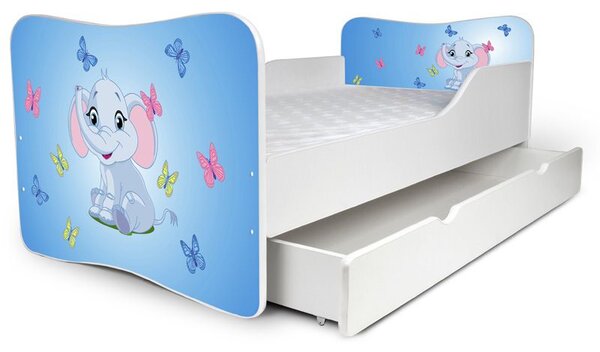 Detská posteľ so zásuvkou Sloník modrý + matrac ZADARMO