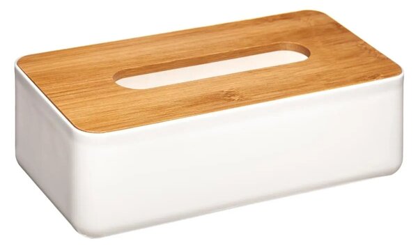 Box na vreckovky Natureo White, 26x9x13 cm, biela/s drevenými prvkami