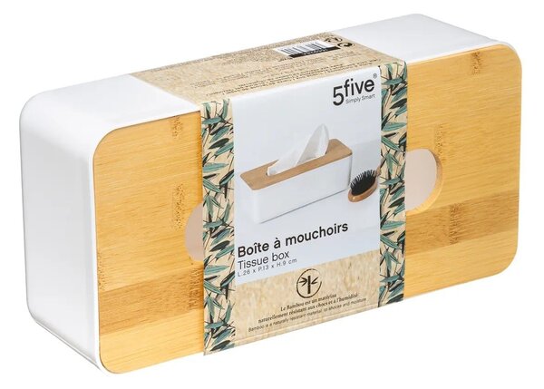 Box na vreckovky Natureo White, 26x9x13 cm, biela/s drevenými prvkami
