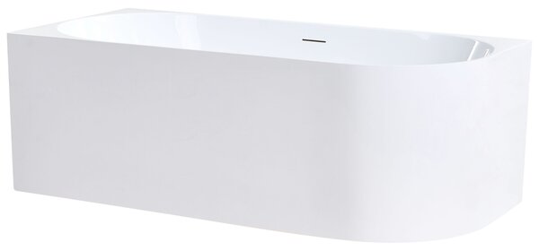 Rohová vaňa biela pravostranná akrylát 170 x 80 cm lesklý povrch s prepadom moderný štýl kúpeľňa