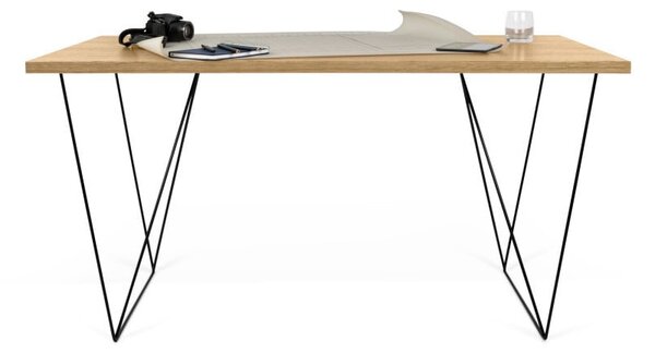 Pracovný stôl v dekore dubového dreva s čiernymi nohami TemaHome Flow, 140 x 75 cm