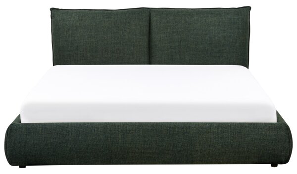 Posteľ tmavozelená polyester látkové čalúnenie 160 x 200 cm lamelový rošt hrubé čalúnené čelo postele moderný štýl spálňa