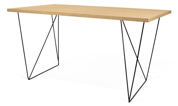Pracovný stôl v dekore dubového dreva s čiernymi nohami TemaHome Flow, 140 x 75 cm