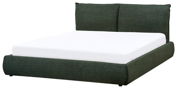 Posteľ tmavozelená polyester látkové čalúnenie 160 x 200 cm lamelový rošt hrubé čalúnené čelo postele moderný štýl spálňa