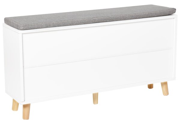 Skrinka na topánky biela MDF 2 priehradky úložný priestor so sedacím vankúšom minimalistický škandinávsky štýl predsieň