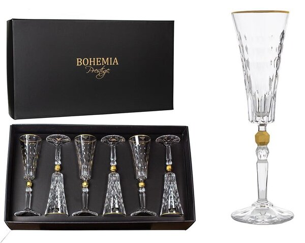 BOHEMIA PRESTIGE CONTE GOLD POHÁR NA ŠAMPANSKÉ 170ML SADA 6 KS