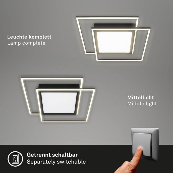 Brilo - LED Stropné svietidlo 2xLED/16W/230V + LED/19W 51,5x51,5 cm čierna