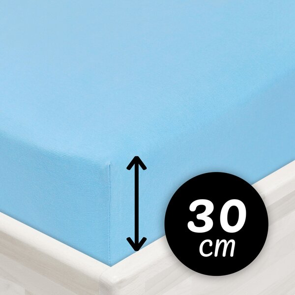 Jersey napínacie prestieradlo na vysoký matrac JR-017 Azúrovo modré 80 x 200 - výška 30 cm