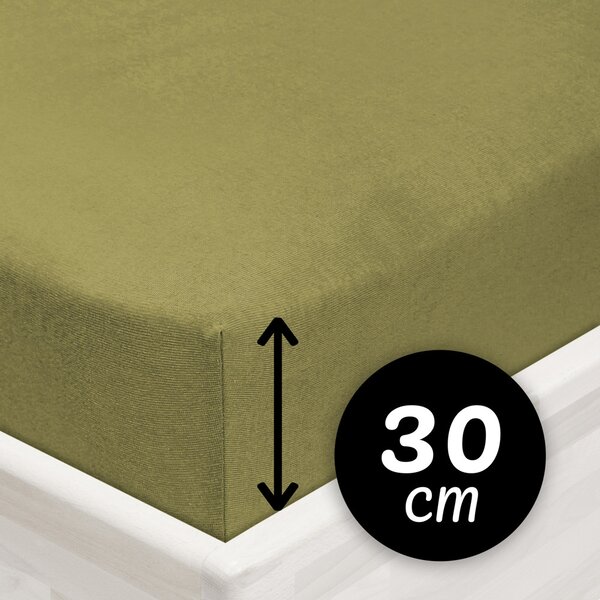 Jersey napínacie prestieradlo na vysoký matrac JR-020 Olivové 80 x 200 - výška 30 cm