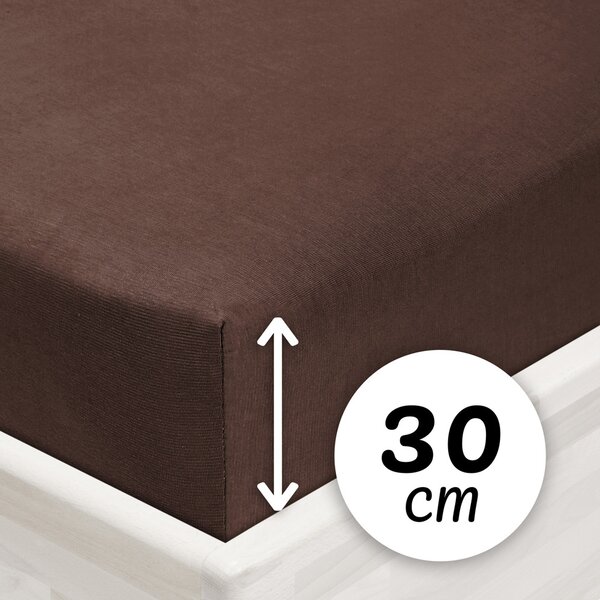 Jersey napínacie prestieradlo na vysoký matrac JR-026 Čokoládovo hnedé 80 x 200 - výška 30 cm