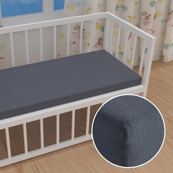 Detské froté napínacie prestieradlo do postieľky FR-029 Antracitovo sivé 60 x 120 x 10 cm - do postieľky