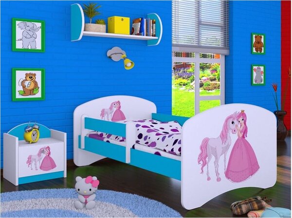 Detská posteľ bez šuplíku 160x80cm PRINCEZNA A KONÍK - modrá