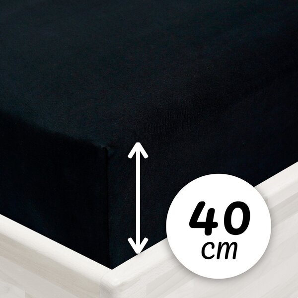 Jersey napínacie prestieradlo na extra vysoký matrac JR-030 Čierne 80 x 200 - výška 40 cm
