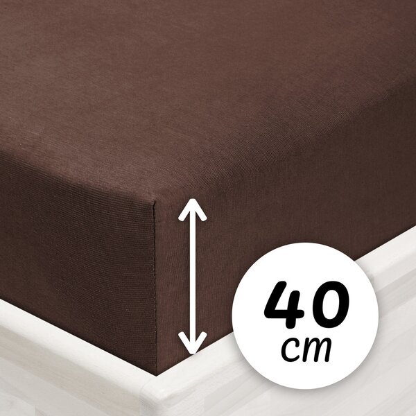 Jersey napínacie prestieradlo na extra vysoký matrac JR-026 Čokoládovo hnedé 80 x 200 - výška 40 cm