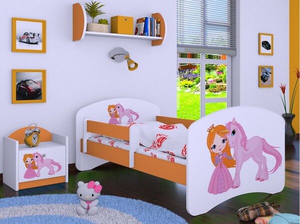 Detská posteľ bez šuplíku 160x80cm PRINCEZNA A Jednorožec - oranžová