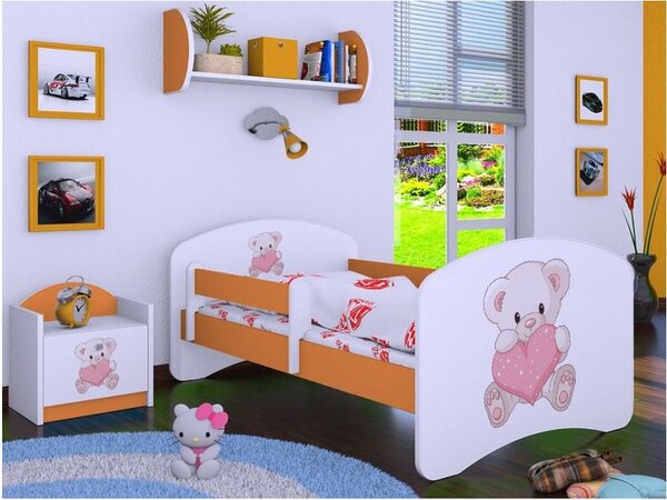 Detská posteľ bez šuplíku 180x90cm MACKO so srdiečkami - oranžová