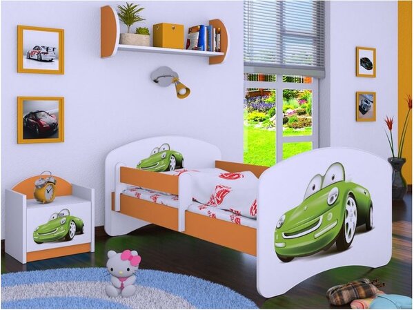 Detská posteľ bez šuplíku 160x80cm ZELENÉ AUTO - oranžová