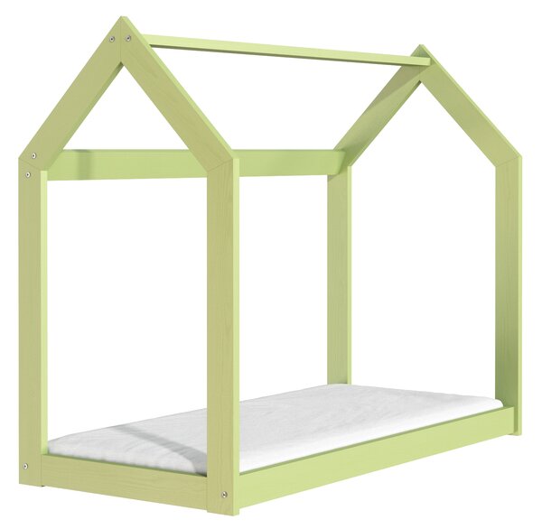ČistéDřevo Drevená posteľ domček 160 x 80 cm zelená + rošt