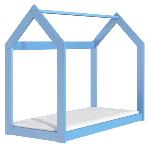 ČistéDřevo Drevená posteľ domček 160 x 80 cm modrá + rošt