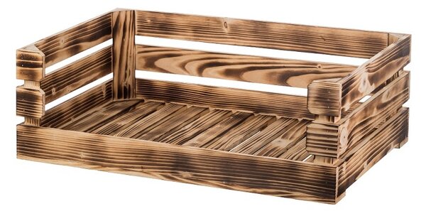 ČistéDřevo Opálená drevená debnička otvorená 60 x 39 x 20 cm