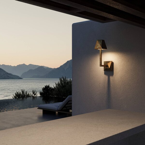 Moretti Luce Vonkajšie nástenné svietidlo Silva Edge, výška 30,5 cm, antik mosadz, Hnedá / staromosadz, Mosadz, Vidiecky / Rustikálny