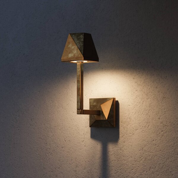 Moretti Luce Vonkajšie nástenné svietidlo Silva Edge, výška 30,5 cm, antik mosadz, Hnedá / staromosadz, Mosadz, Vidiecky / Rustikálny