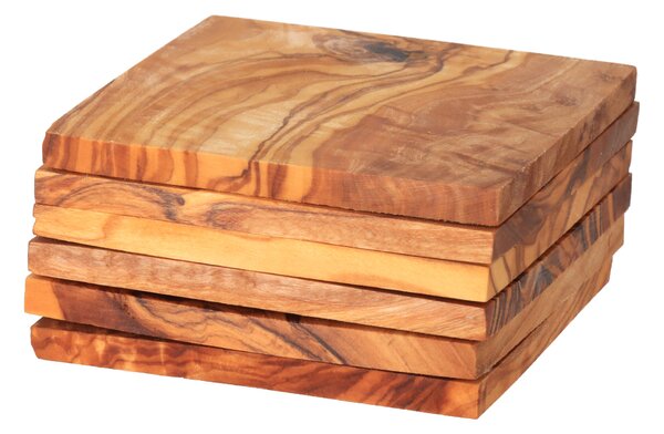 ČistéDřevo Súprava 6 hranatých podložiek z olivového dreva