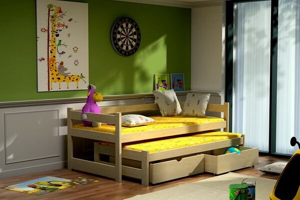 Detská posteľ s výsuvnou prístelkou z MASÍVU 180x80cm bez šuplíku - DPV003