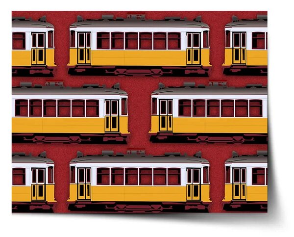 Sablio Plagát Lisabonské historické električky Červený Pattern - 60x40 cm