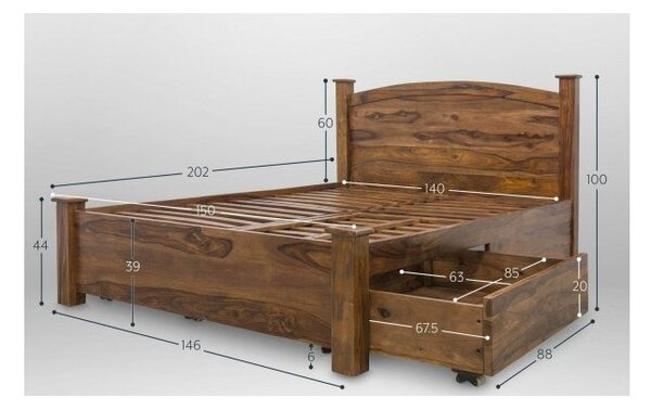 Posteľ Rami s úložným priestorom 180x200 indický masív palisander