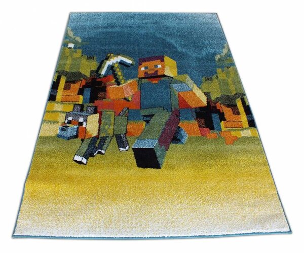 MAXMAX Dětský koberec Panáček Minecraft - modrý