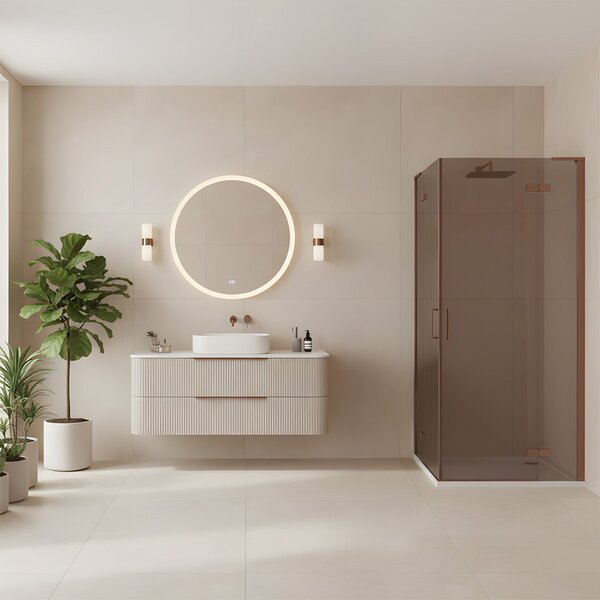 Štvorcový sprchovací kút REA HUGO Double Copper Brush 80x80 cm, meď kartáčovaná/hnedá dymová - bez vaničky