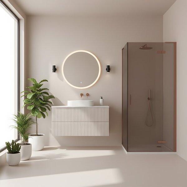 Štvorcový sprchový kút REA HUGO Copper Brush 80x80 cm, meď kartáčovaná/hnedá dymová - bez vaničky