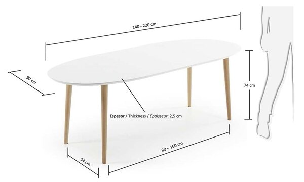 Biely rozkladací jedálenský stôl s bielou doskou 90x140 cm Oqui – Kave Home