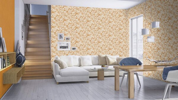 RASCH | Vliesová tapeta na stenu Paraíso 330328 | 0,53 x 10,05 m | oranžová, biela