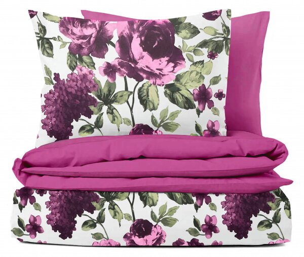 Ervi bavlnené obliečky obojstranné - fialové hortenzie a pivonky/fuchsia