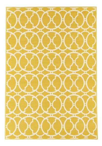 Žltý a umývateľný vonkajší koberec Interlaced, 133 × 190 cm