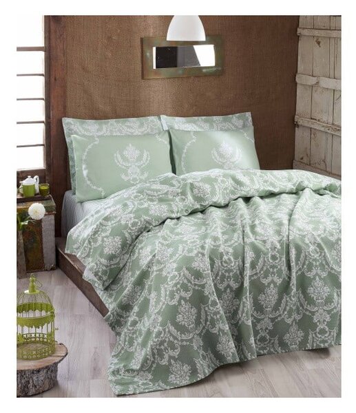 Ľahká prikrývka cez posteľ Pure Water Green, 200 x 235 cm