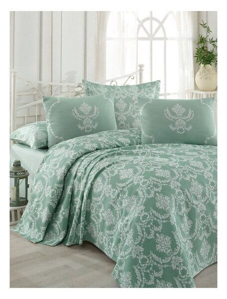 Bavlnená prikrývka na posteľ na dvojlôžko s obliečkami na vankúše a plachtou Pure, 200 × 235 cm